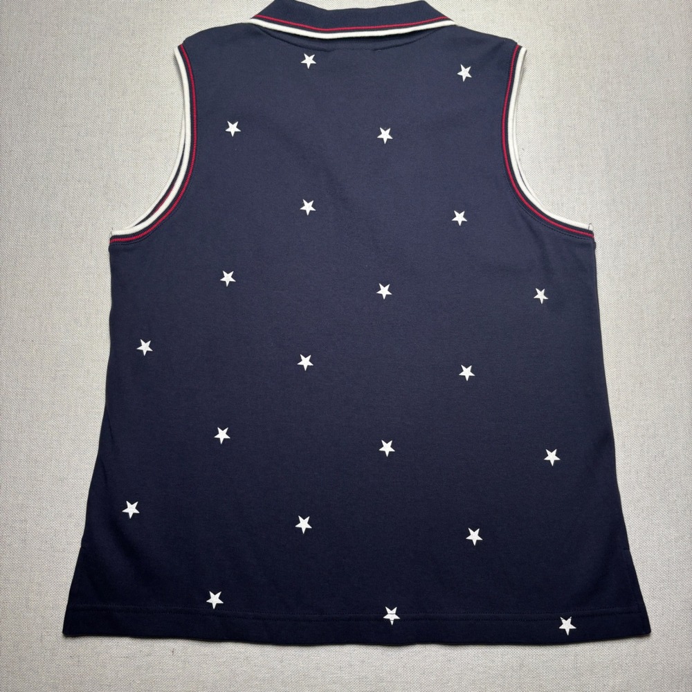 New Russ Americana Stars Sleeveless Polo Shirt Collared Women Large 12 14 - Picture 2 of 6
